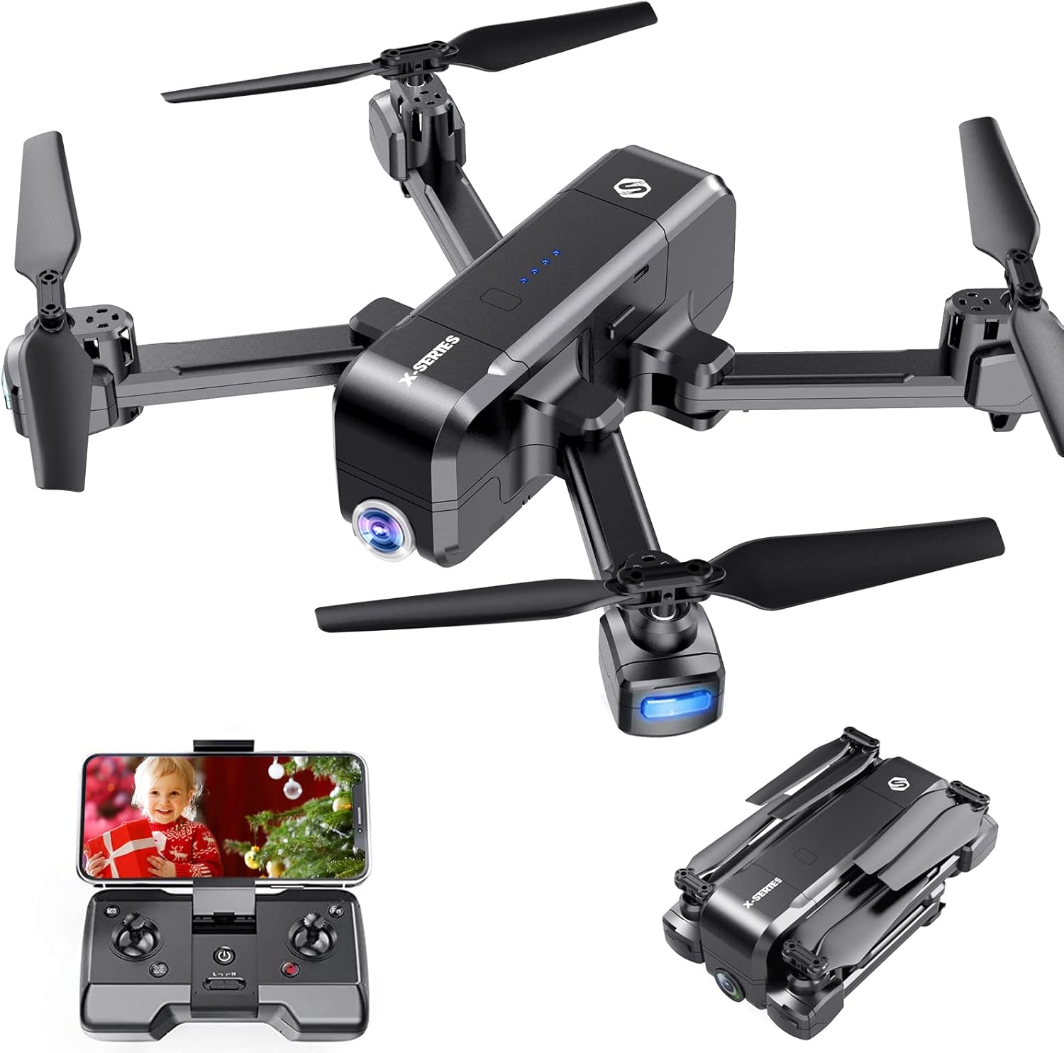 Christmas Drones with 2.7K camera for adult-LETCREN X103W Foldable Drone with FPV Live Video, Drones for Adults Beginners, Long flight time, Easy control, Altitude Hold, Route Mode, Headless Mode, GPS, 2 speed adjustement, Gifts for Girls Boys