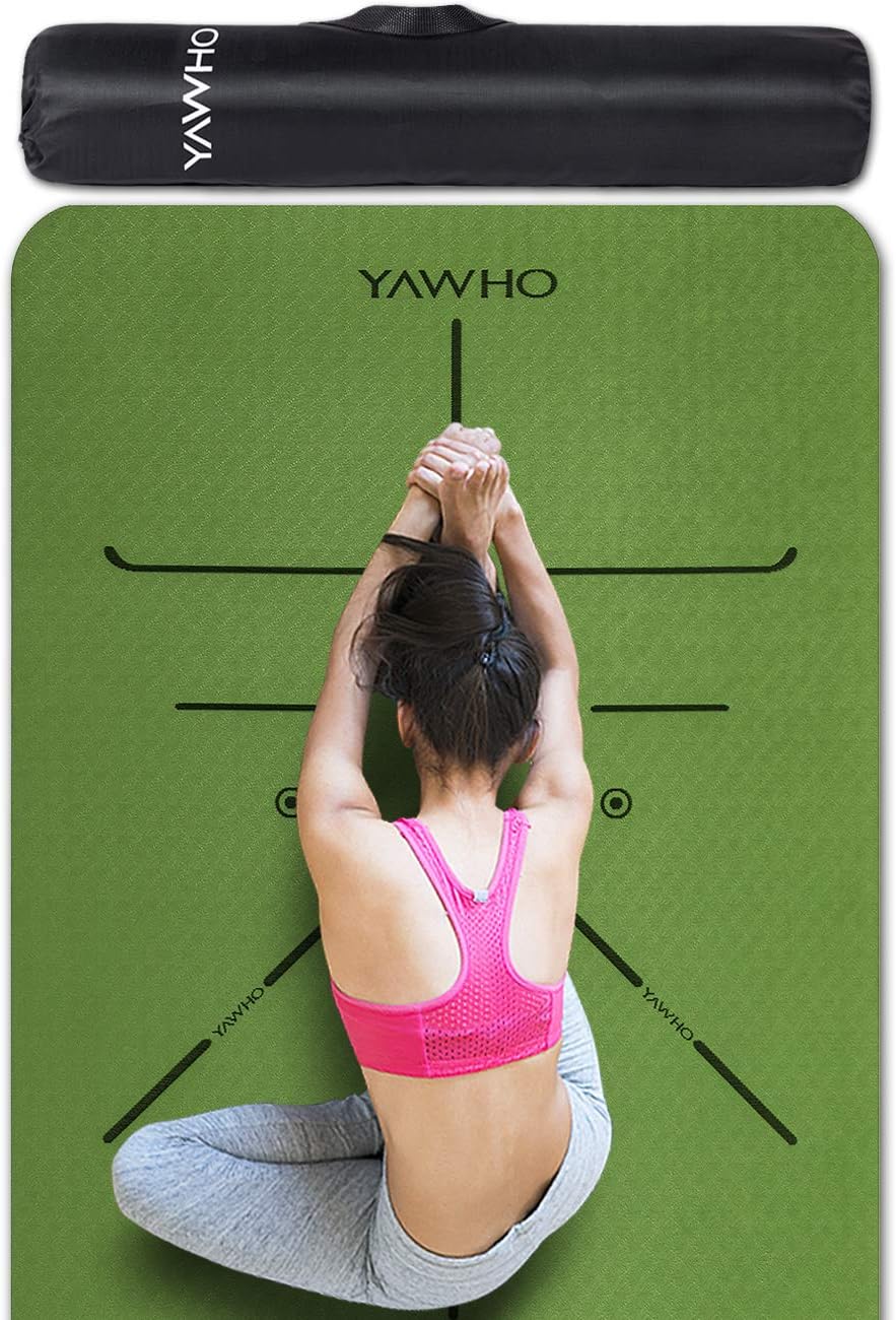 YAWHO Yoga Mat Fitness Mat Eco Friendly Material SGS Certified Ingredients TPE Specifications 72'' x 26'' Thickness 1/4-Inch Non-Slip Extra Large Yoga Mat with Carry Bag