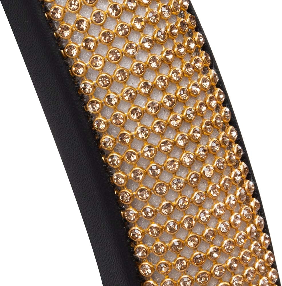 BDK Shiny Crystal Glitter Diamond Rhinestones Cute Stylish Bling Bling Steering Wheel Cover for Cars Trucks SUVs, Fits Wheels 14.5-15 inch Crystals Gold