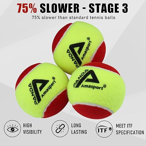 Miniatura 2 de LITIAN Pelotas de tenis para niños, 50% 75% de baja compresión, color rojo, naranja, verde, con fieltro duradero, más suaves que las pelotas de