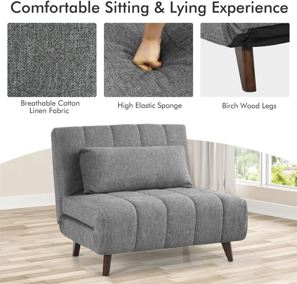 Convertible Sofa Bed 3 Position Folding Sleeper Chair W/Pillow