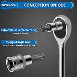 VORXEON 13Pcs Torx Bit Set Star Bit Socket Set T8-T70, 50BV30 CR-V Drive Socket and S2 Alloy Steel Bit, 3 Sizes 1/4 3/8 1/2 Inch with Storage Case - 5
