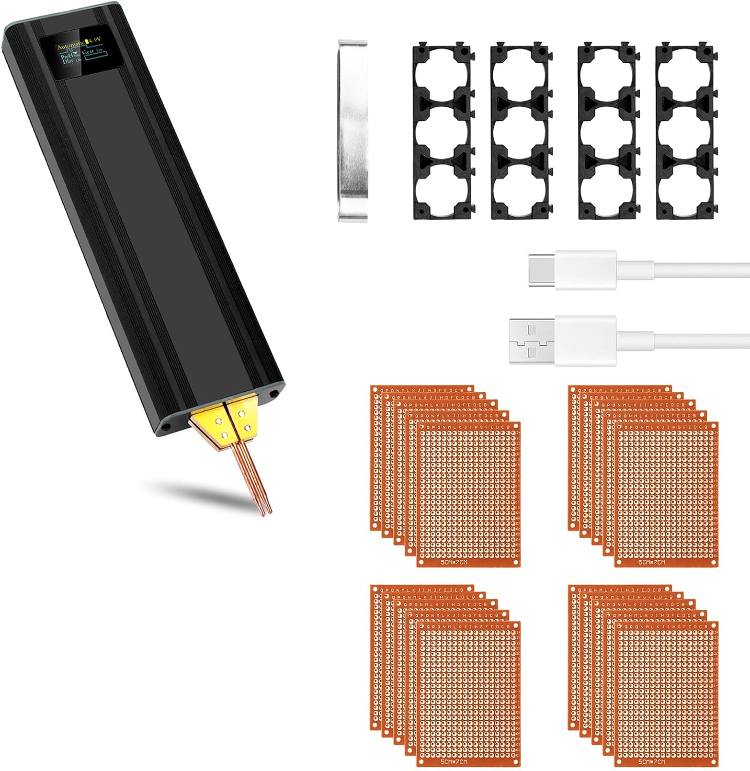 Handheld Battery Spot Welder 5V 2A 1865O Battery Spot Welder 80 Gears Adjustable Portable Welder with Colorful Digital Display and 20Pcs 5x7CM Universal Breadboard Bakelite Test Prototype Board