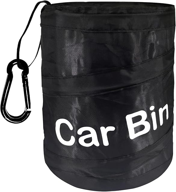 Uoking Car Bin - Portable Collapsible Car Trash Can Pop-up Waterproof Car Bin Tidy with 1 Hook Hanging Car Rubbish Bin for Front/Back of Car - Black