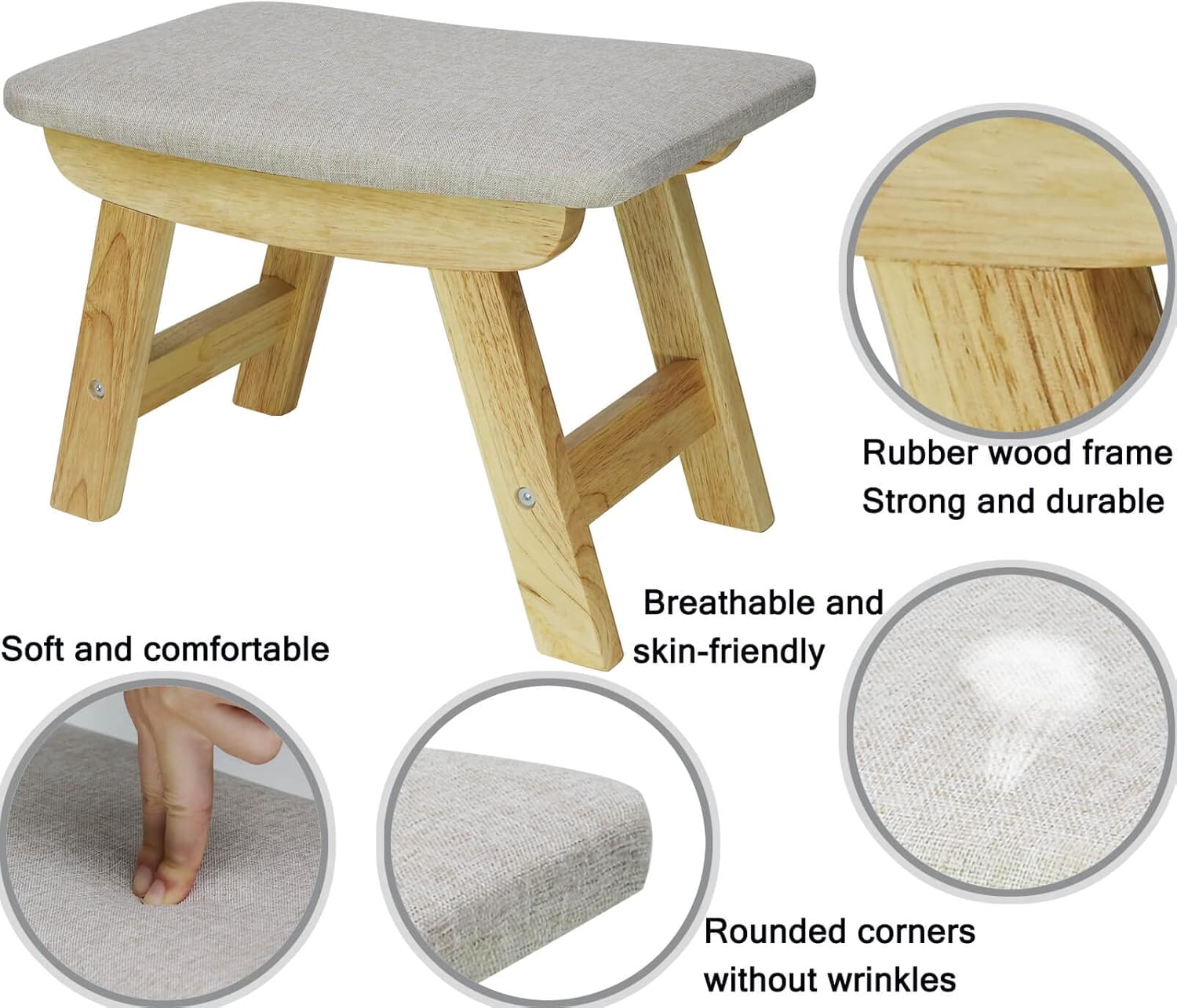 Wooden Foot Stool VAPAA TAIDE Step Stools for Adults Wood Padded Stool Seat for Living Room, Office, Kitchen, Bedroom, Sofa, Armchairs, Foot Rest Jute : Home & Kitchen