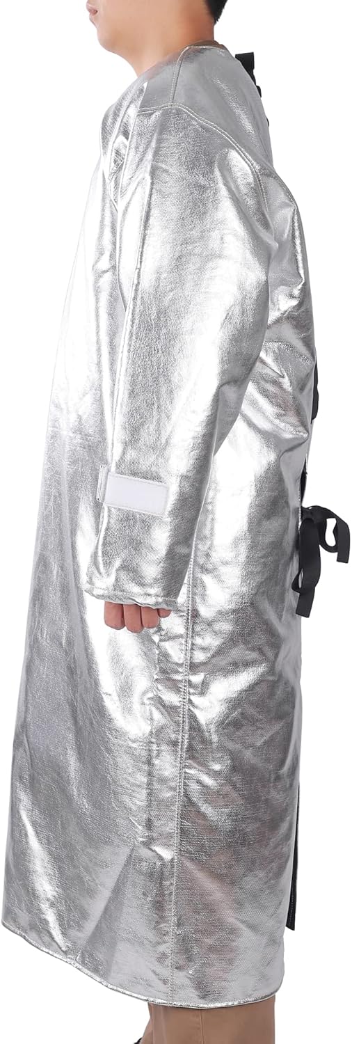 1832°F Aluminized Apron with Sleeves, Back-Open Heat Resistant Fireproof Smock, 1000°C Radiant Heat Protection