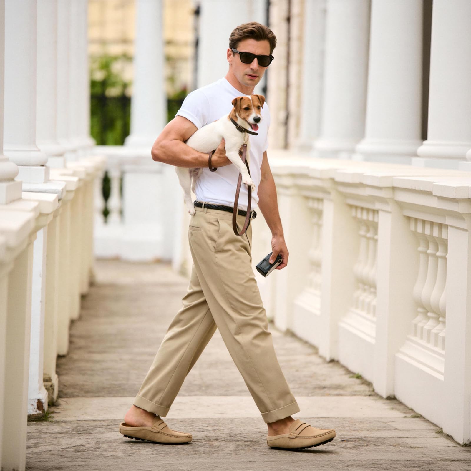 Go Tour Handgefertigte Wildleder-Pantoletten für Herren, Clog, atmungsaktiv, Leder, Schlupfschuhe, lässige Loafers