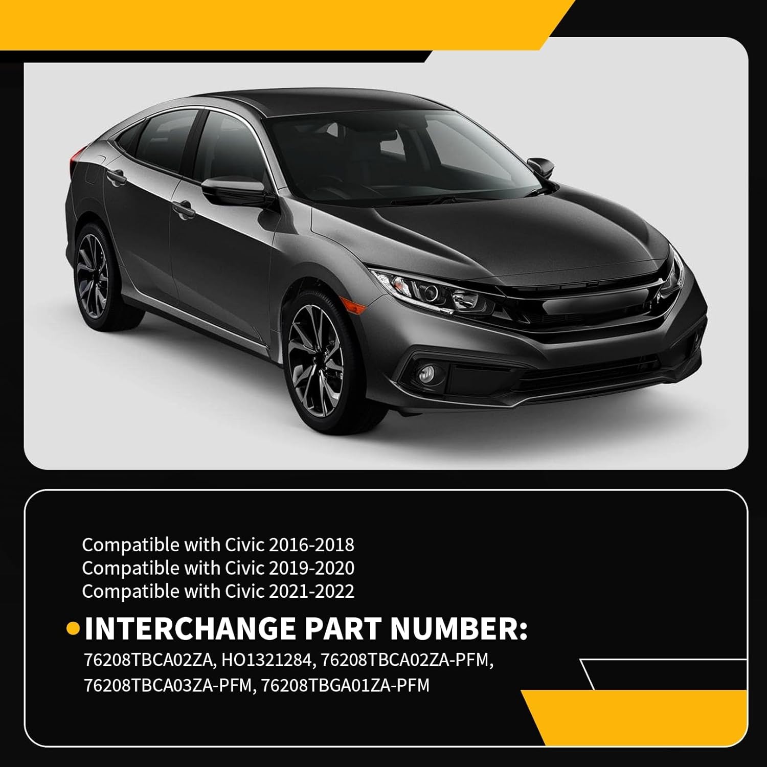 Right Passenger Side Mirror Assembly Compatible with Civic 2016-2022 Side View Mirror with Camera & Heated & Power Glass and Manual Folding Replaces 76208TBCA02ZA HO1321284 (11Pins Black)