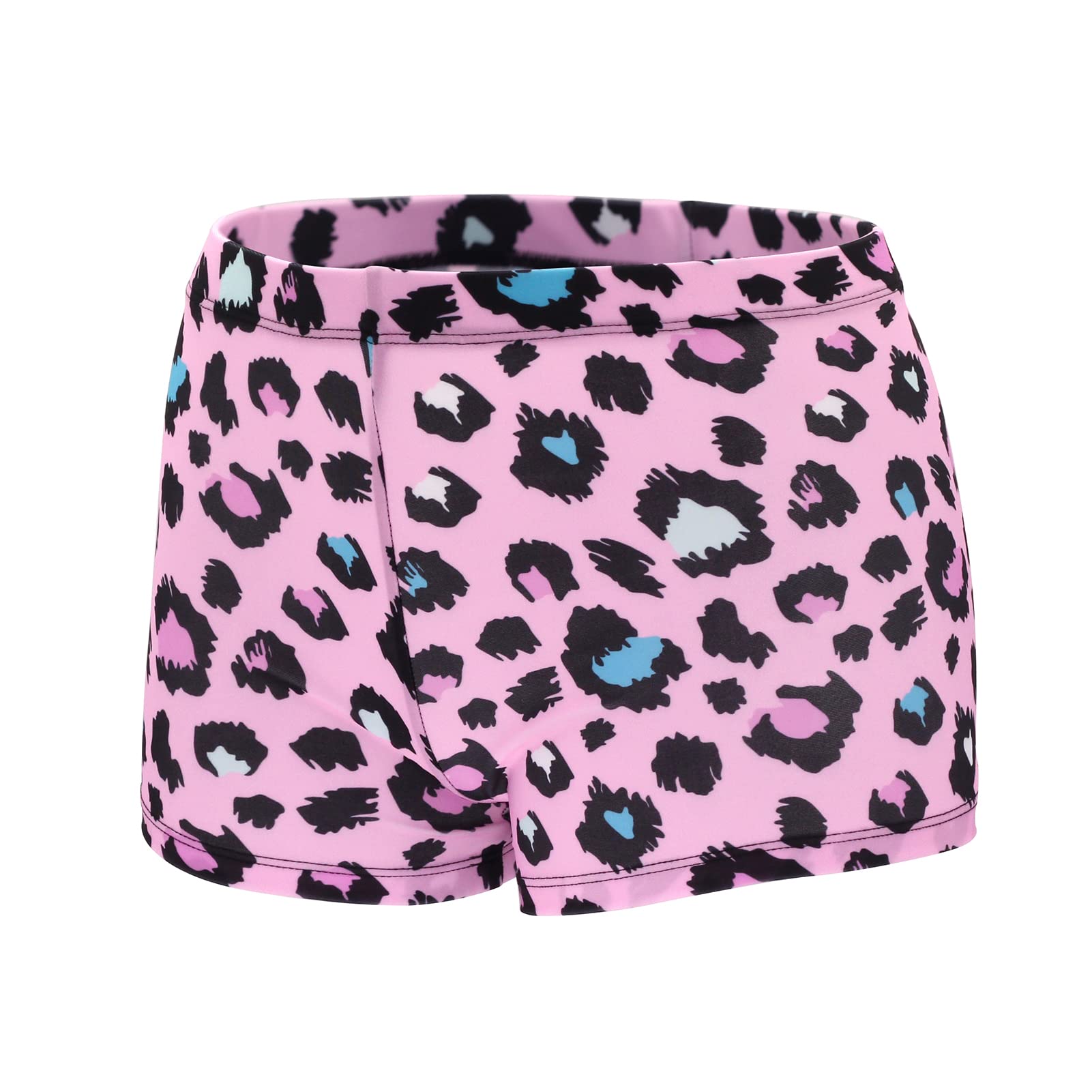Rosdeer Big Girls' Shiny Dance Tumbling Sports Gymnastics Pink Leopard Print Shorts for Girls 13-14 years