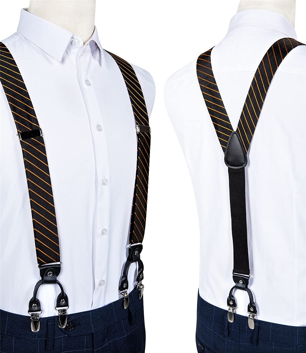 Tirantes elásticos de Seda para Hombre, con 6 Pinzas, para Bodas, Fiestas, Pajaritas y Pantalones (Color: Talla A, Ajustable) (Talla única)