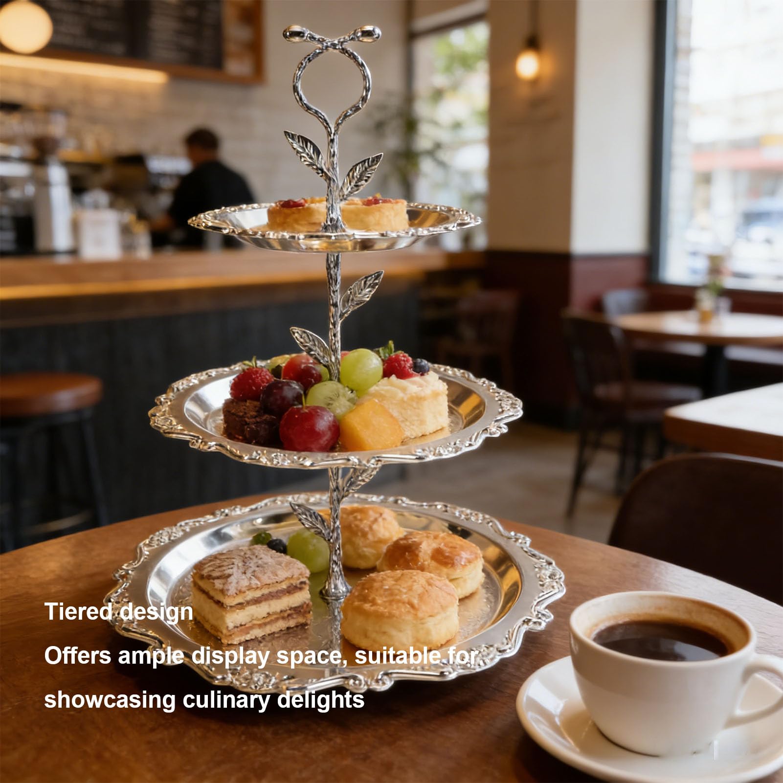 ZJchao Soporte para Tartas Europeo, Elegante Bandeja para Servir Platos de Postre de Metal de 3 Niveles para Banquetes de Bodas, con Construcción de Hierro Resistente