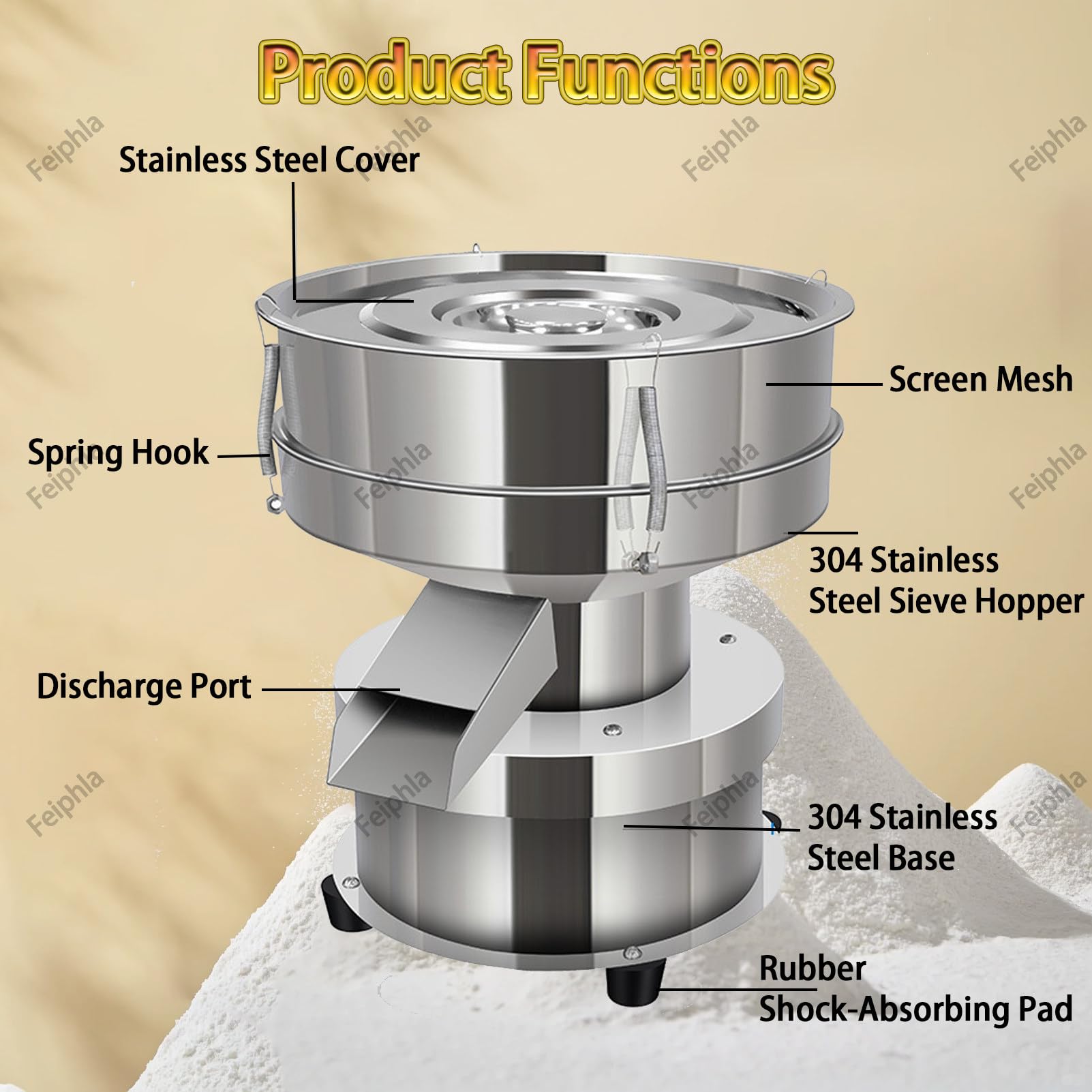 Elektrische Siebmaschine, Vibrationssieb, Elektrisches Mehlsieb, Automatisches Vibrationssieb, Edelstahl-Pulversiebmaschine, FüR Pulver/Partikel 2Nets1Cove-15cm