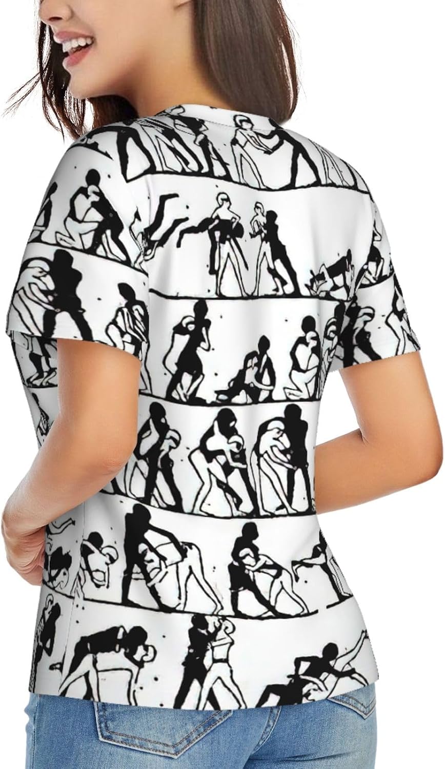 Womens Wrestlers Sports Print Short Sleeve V Neck T-Shirts Casual Breathable Tee Basic Summer Tops 2026