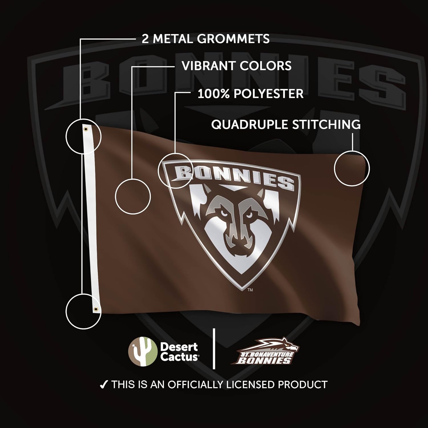 Desert Cactus St. Bonaventure University SBU Flag - 3 x 5 Feet Bonnies Banner, Indoor/Outdoor Durable Fabric, 100% Polyester Design (Style 2)