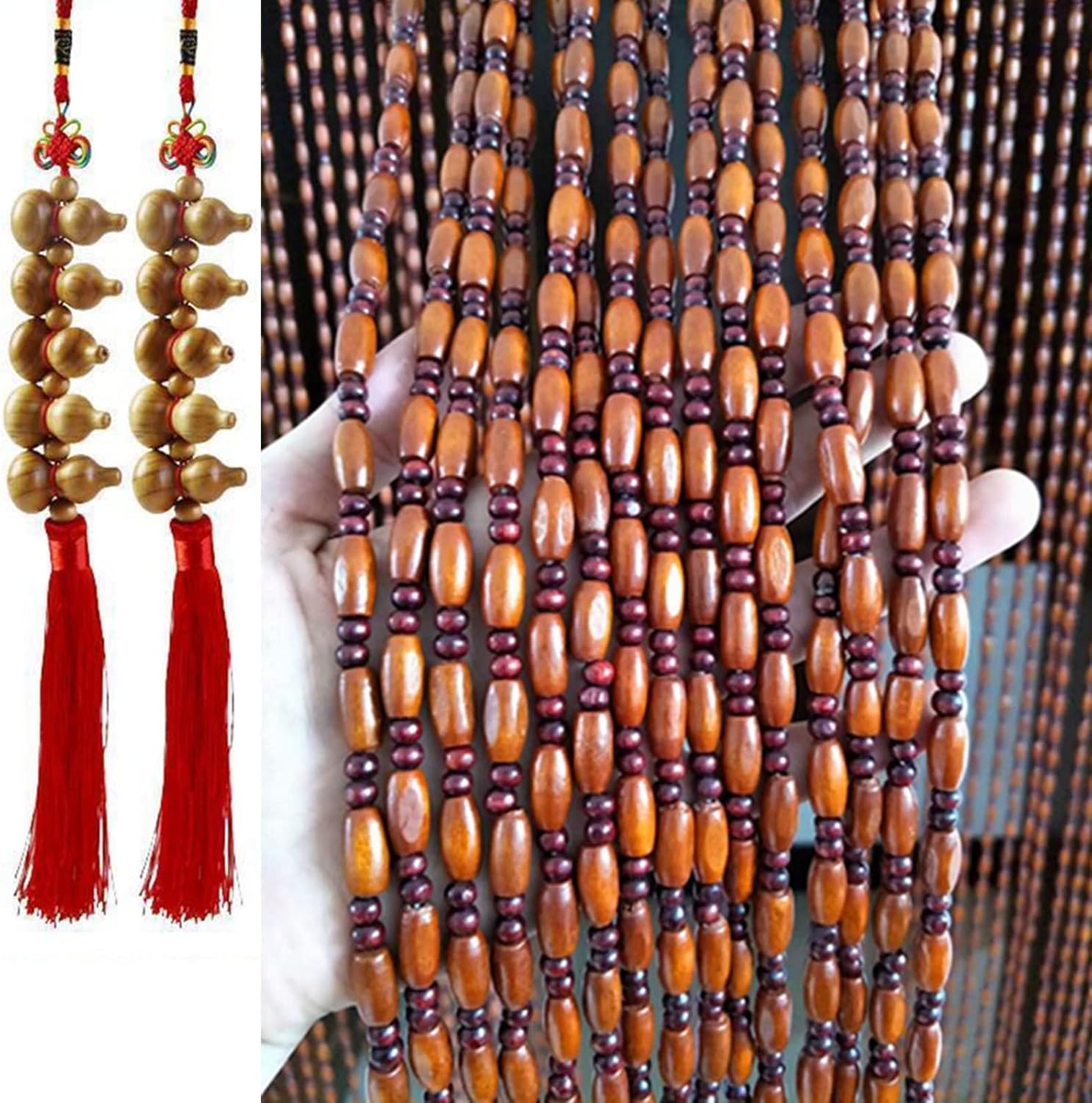 Rideaux de perles en bois naturel pour porte et séparation de pièce