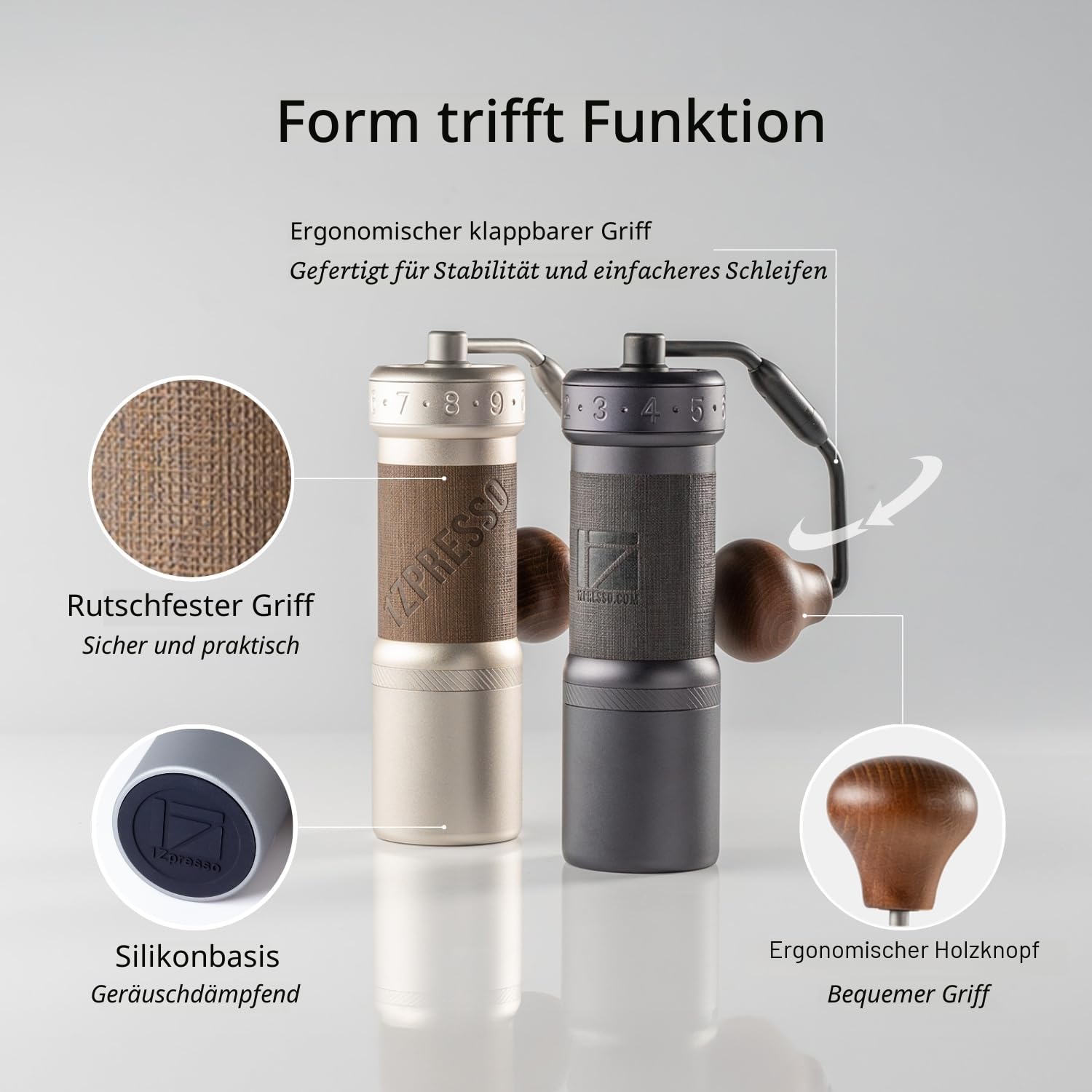 1Zpresso K-Ultra Manuelle Kaffeemühle Eisengrau mit konischen Mahlwerk aus Edelstahl, Intuitive numerische Einstellung, Magnetischer Behälter mit 40g Kapazität