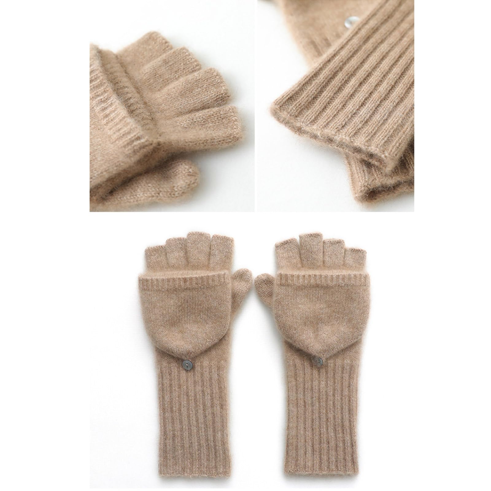 Guantes de invierno unisex de mezcla de lana, medio dedo con parte superior enrollable, para ciclismo al aire libre, accesorio de mano, accesorio de invierno, diseño unisex, mezcla de lana de