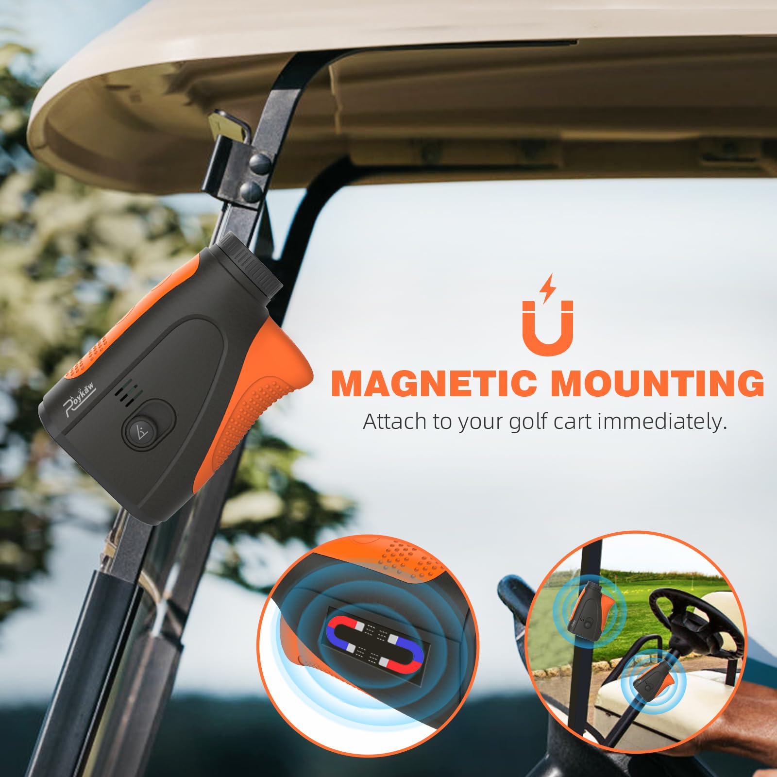 Roykaw Télémètre de golf avec pente, annonce vocale, télémètre laser de 1 200 mètres, vibration de verrouillage de mât, grossissement 7x, vue HD, avec aimant, facile et pratique