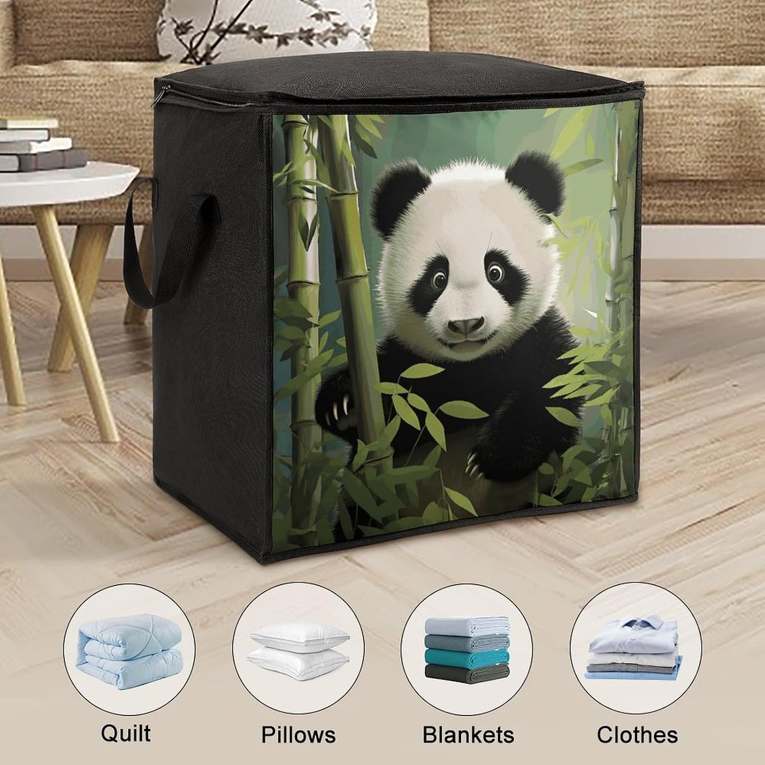 Curious Baby Panda Storage Bags Moving Bags Storage Bins | Comforter Storage Bag Reinforced Handles & Zippers Foldable Closet Organizers and Storage for Blanket Pillow Clothes