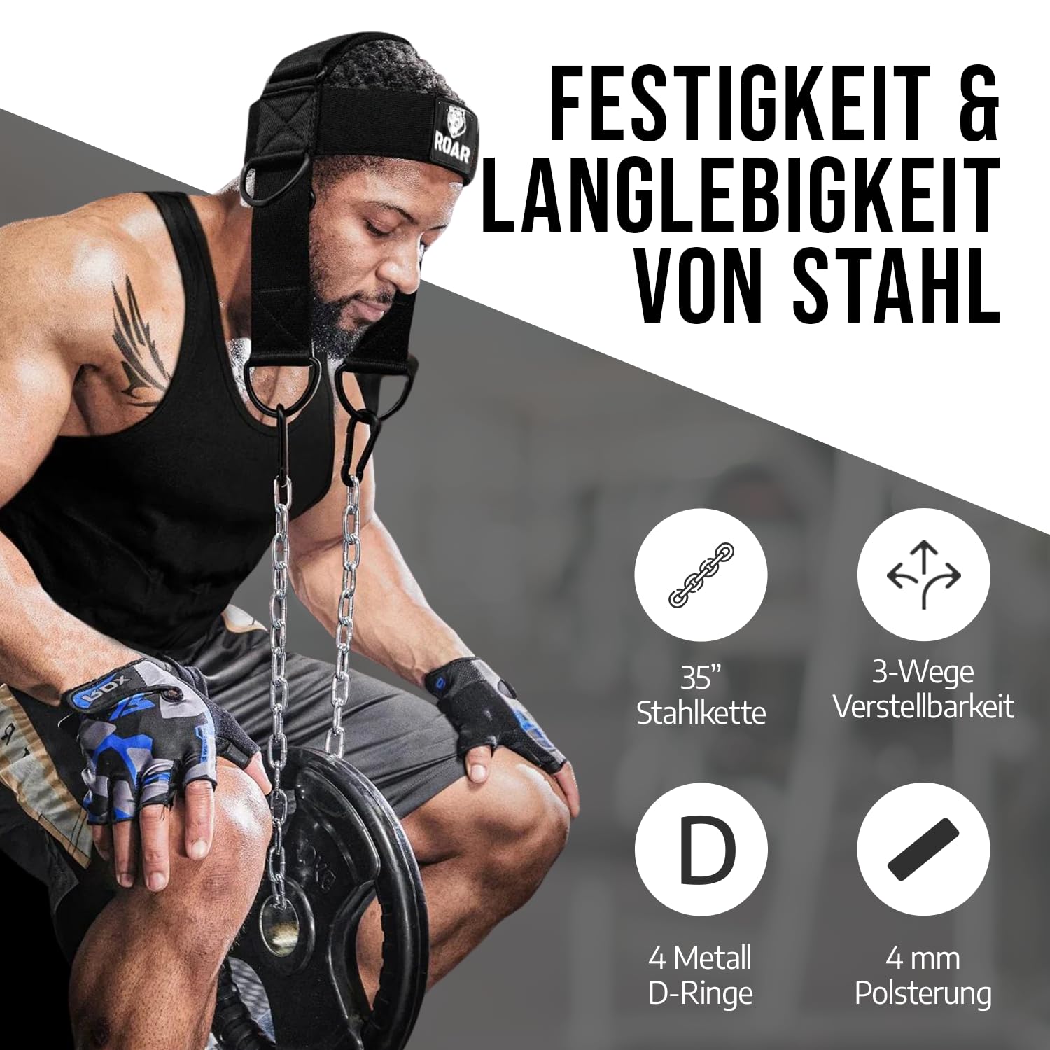 Roar® Halsgeschirr, Gewichtheber-Trainer, dicker Riemen, Hals für Workout-Entwicklung, Hut, Widerstand, Kraft, Muskelaufbau, Kette, Übung, Gewichtheben