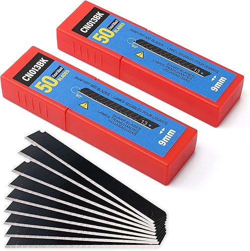 Miniatura 2 de FOSHIO 100 cuchillas de acero al carbono de 60 grados a presión de 0.354 in para cortadores de caja, cuchillo utilitario universal, cuchillas negras