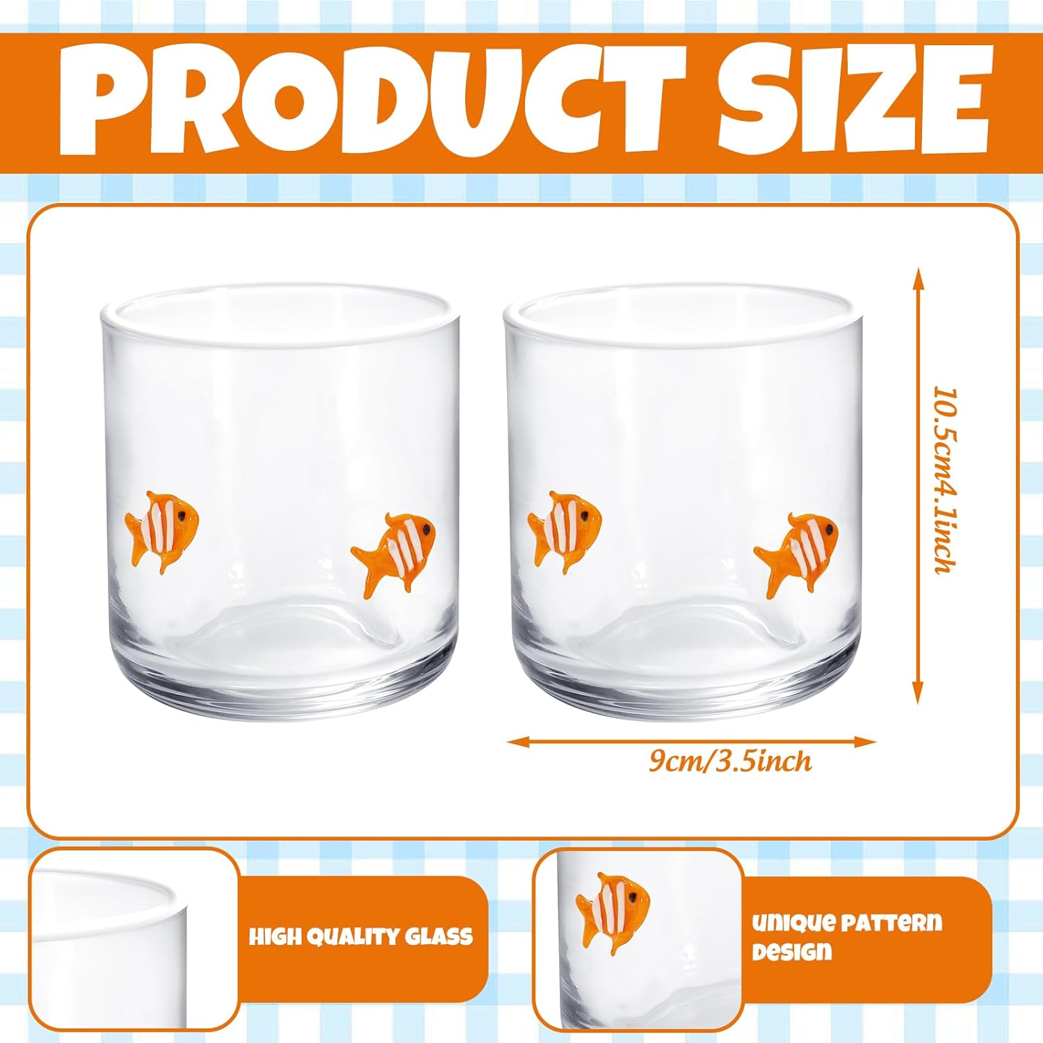 JarThenaAMCS 2Pcs Fish Icon Juice Glass 14 Oz Summer Goldfish Wine Glass Stemless Cocktail Drinking Cups for Gifts Home Christmas Party Favors Supplies