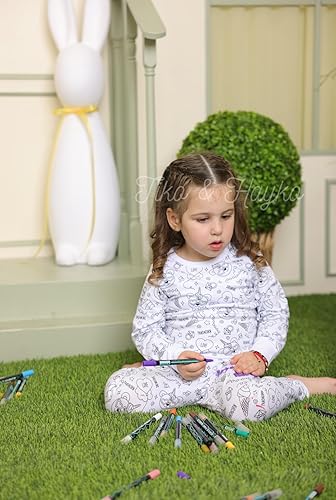 Tiko & Hayko HAND PAINTED HOMEWEAR SET/COLORING PAJAMAS SET FOR BOY AND GIRL(Sweet Dreams,7 Years)