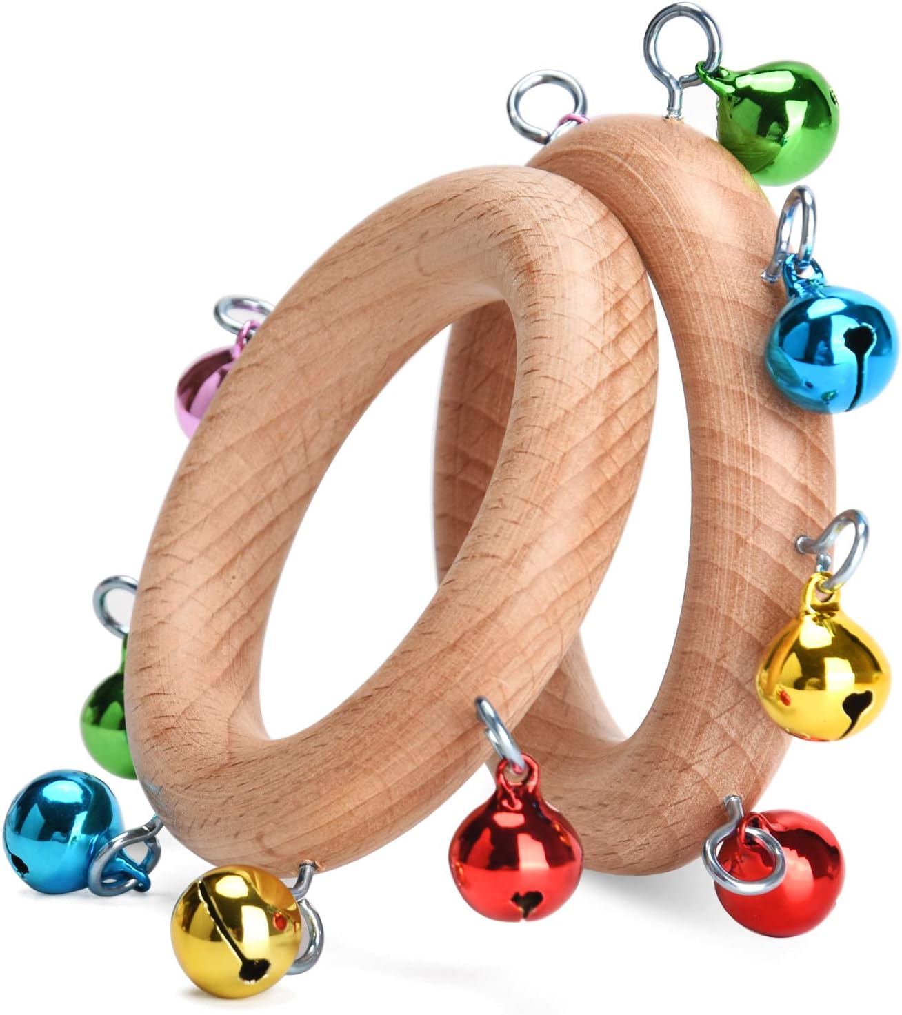 Facmogu 2PCS Music Handbells, Colorful Wooden Handle Bells with 5 Small Jingle Bells, Percussion Instrument for Classroom Music Class, Caroling, Band Performances, Christmas : Musical Instruments