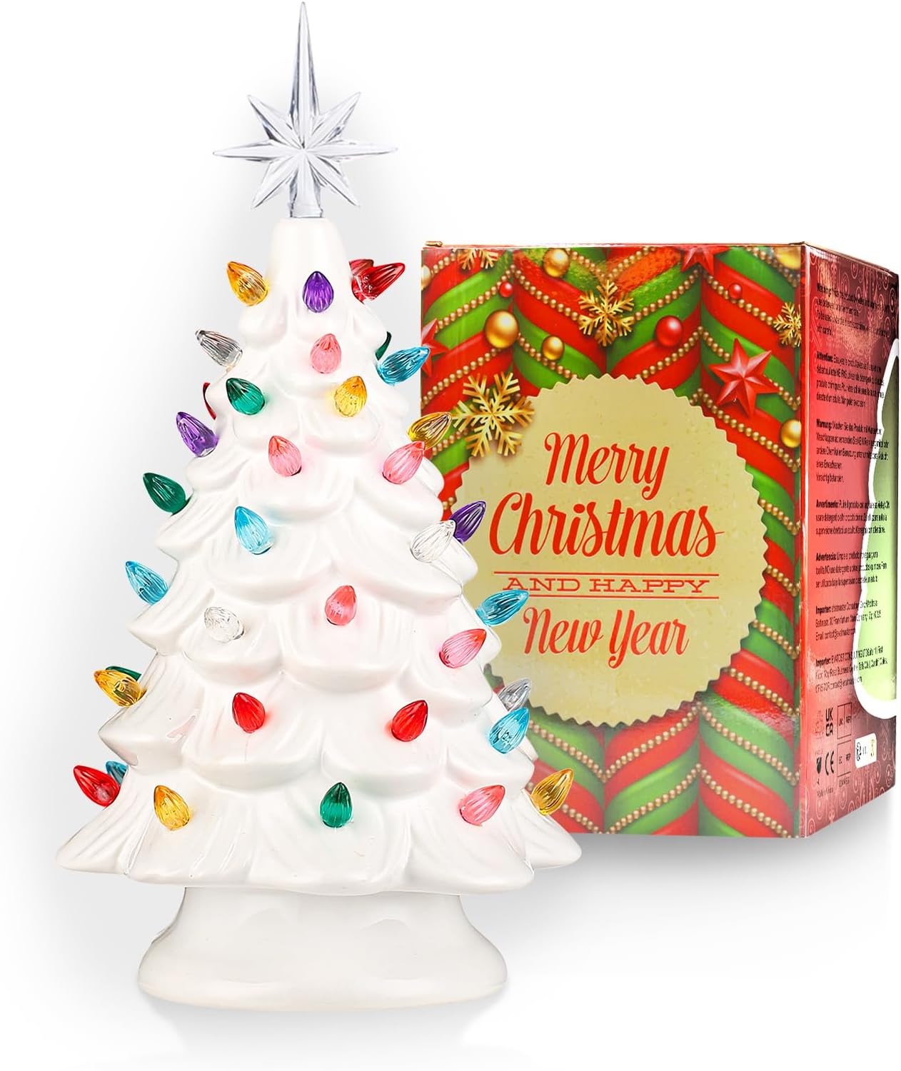 Amazon.com: White Ceramic Christmas Tree Decorations 13 Inch Table ...