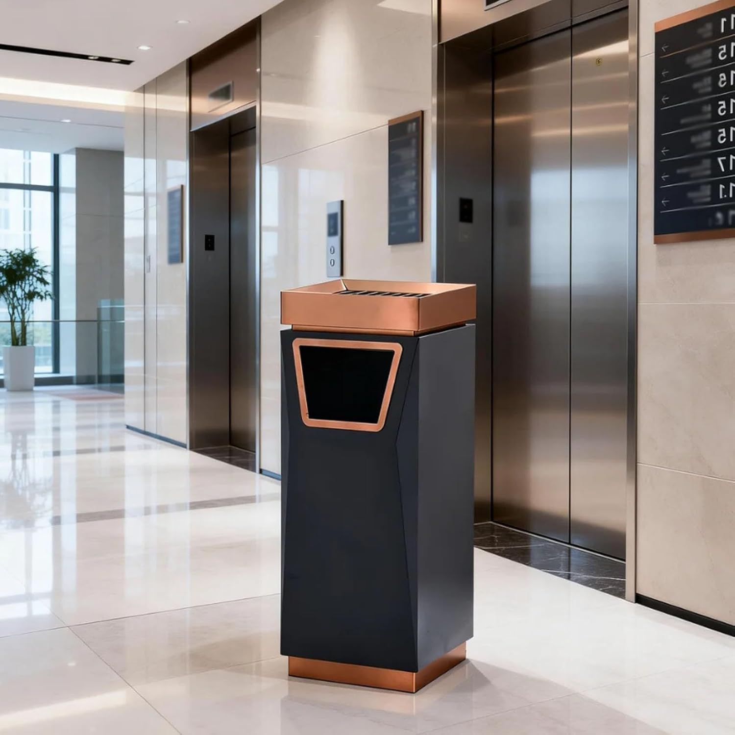 Lobby Stainless Steel Trash Bin,Minimalist Upright Elevator Lobby Ash Bin,with Removable Inner Bucket,for Entrances Offices(Color 1)