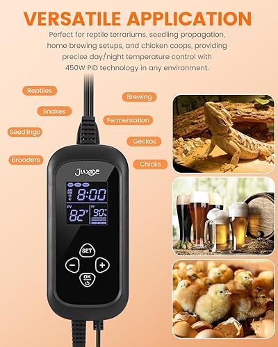 Miniatura 9 de Controlador de termostato de reptiles de 450 W, control de termostato de atenuación PID con temporizador de día/noche para lámparas de calor