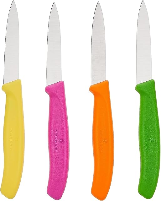 Victorinox Swiss Classic Paring Knife Set - Superior Kitchen Knives for Cutting Fruit, Vegetables & More - Cooking Knives for Kitchen Accessories - Multicolored 4-Piece Set, Straight Edge, 3"