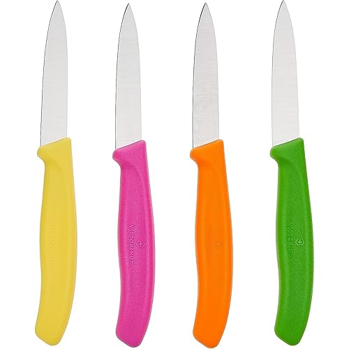 Victorinox Swiss Classic Paring Knife Set - Superior Kitchen Knives for Cutting Fruit & Vegetables - Multicolored 4-Piece Set, Straight Edge, 3"