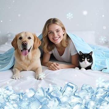 Premium Cooling Dog Blanket, Q-MAX>0.4 Cooling Blanket for Dogs, Washable Lightweight Summer Quilt for Pets and Humans, Self Cool Quilt for Cats, Cool Throw for Hot Sleepers, 37" 47", XL, Blue