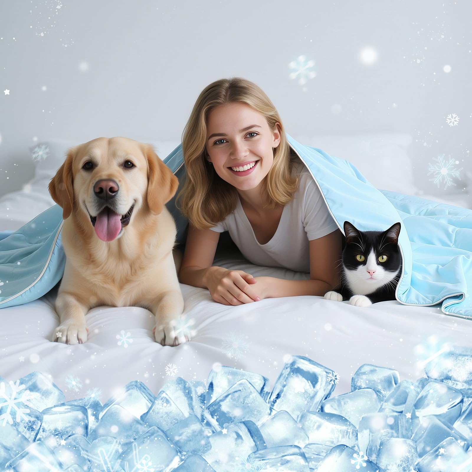 Tappetino Rinfrescante per Cani, Q-MAX>0,4 Coperta di Raffreddamento Leggera e Lavabile per Animali Domestici e Umani, Coperta Estiva per Gatti, Tappeto Fresca, 2XL: 127 × 153 cm, Blu