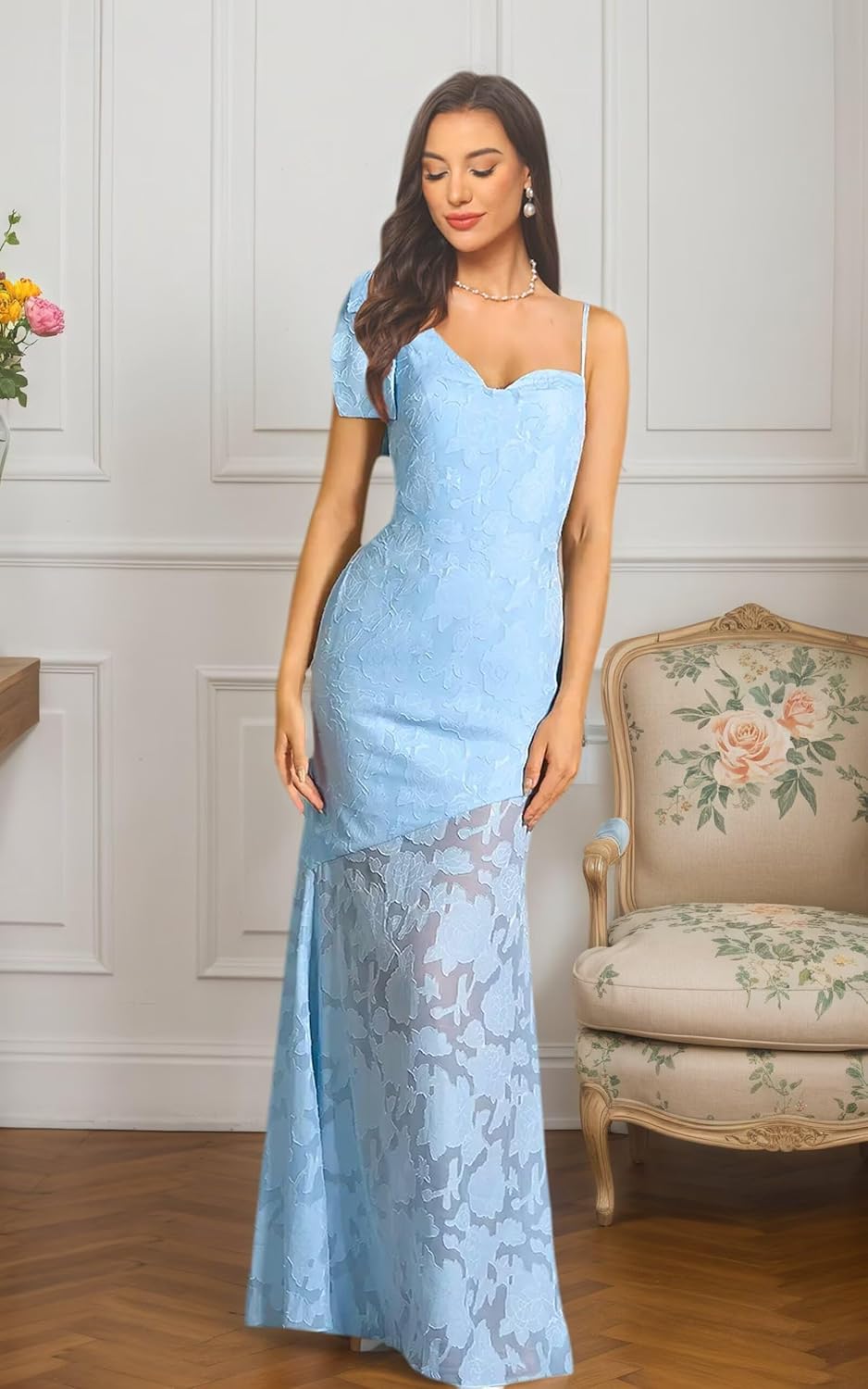 Mermaid Laces Prom Dress Floral Bow Bridesmaid Dresses Bodycon Sweetheart Sleeveless Corset Evening Party Gown