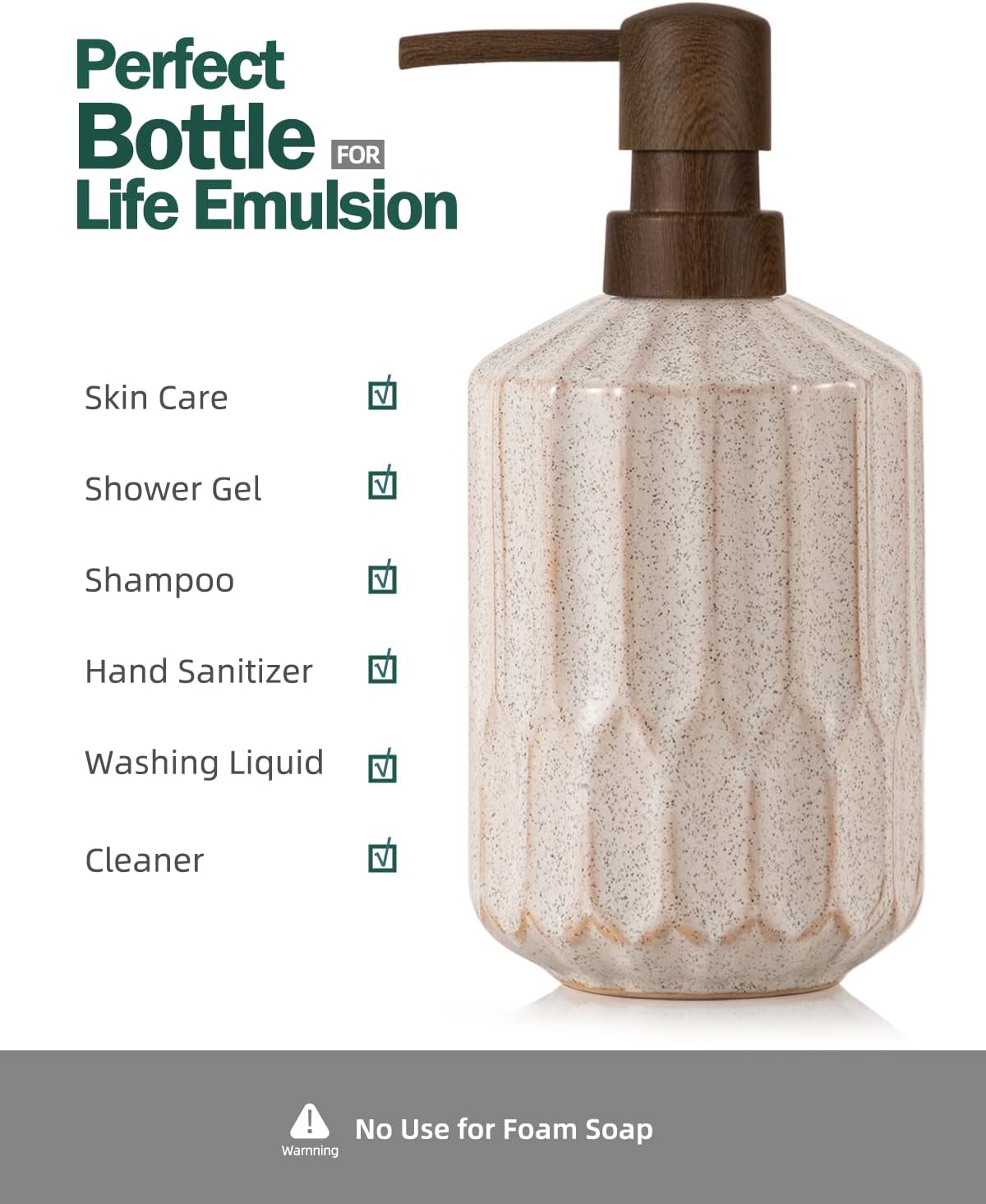 Fun Elements Bathroom Soap Dispenser, 16 Oz Luxurious Hand soap Dispenser for Bathroom, Ceramic Liquid Soap Dispenser for Bathroom Countertop with Plastic Pump, Silicone Funnel (Wooden Color Pump) - Image 5