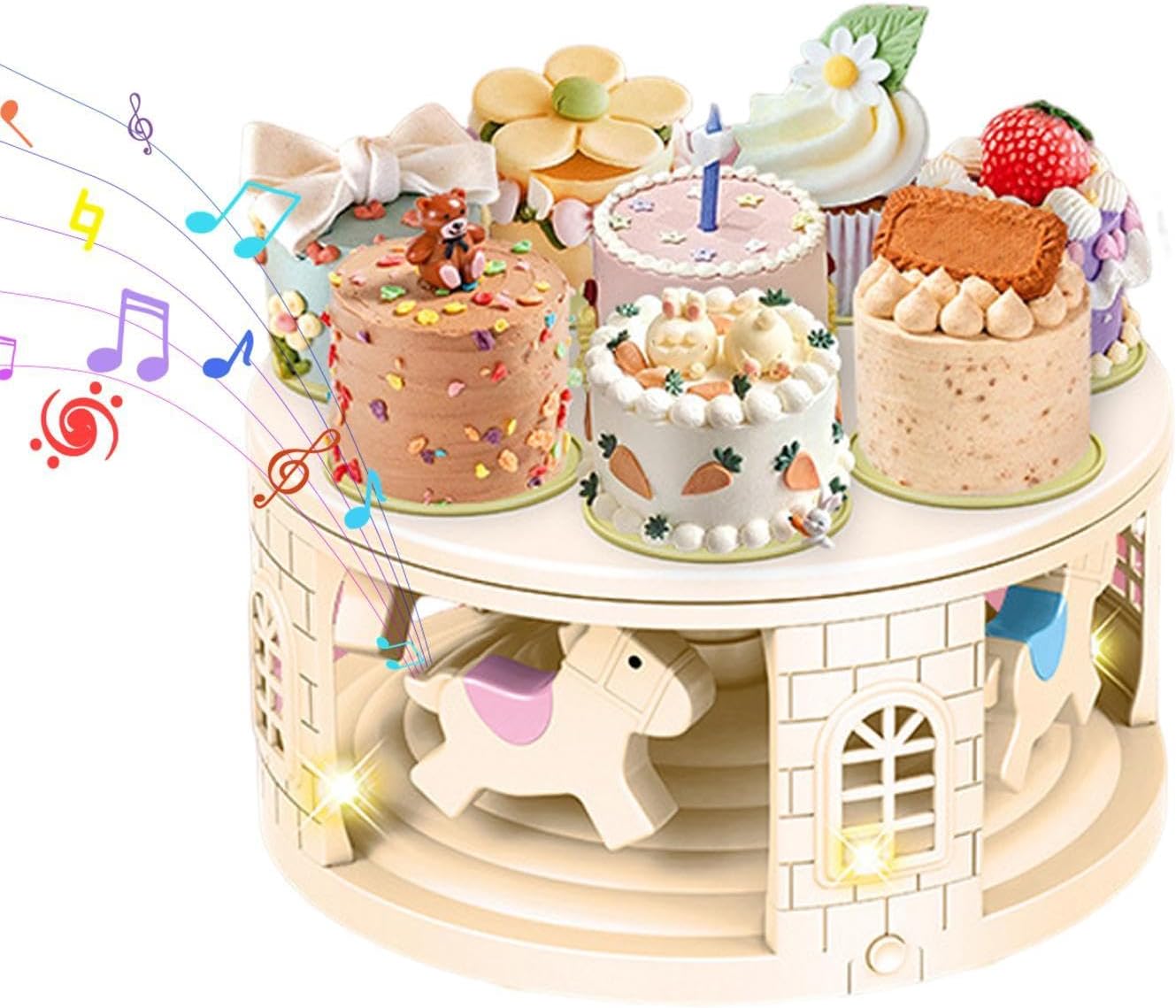 Cake Stands for Party Rotating with Music Lights 8 Plates Battery Operated