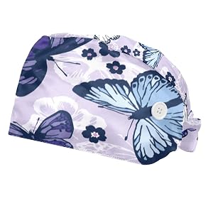 Color Butterfly Leaves 2 Pcs Unisex Working Cap with Button Bouffant Turban Cap Adjustable Hats Bouffant Hair Cover