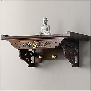 Wooden Buddha Shelf Statue Stand, Wall Mounted Hanging Table Pooja Stand, Buddha Altar Shelf Wood Furniture, Chinese Fengshui Statue Display Shelf