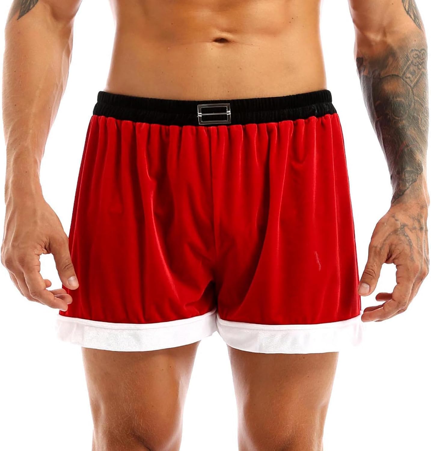 Linjinx Christmas Santa Claus Costume for Men Santa Outfits Velvet Hooded Coat with Shorts