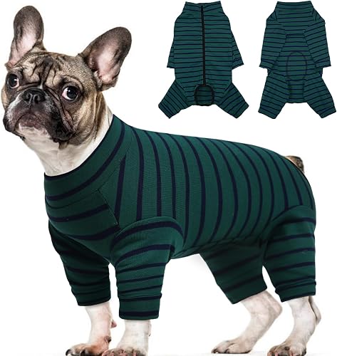 Kuoser Recovery Suit for Small Dogs After Surgery, Long Sleeve Dog Surgery Recovery Suit, Dog Onesie for Abdominal Wounds Skin Disease, Anti-Licking Pet Surgical Snugly Suit, Green S