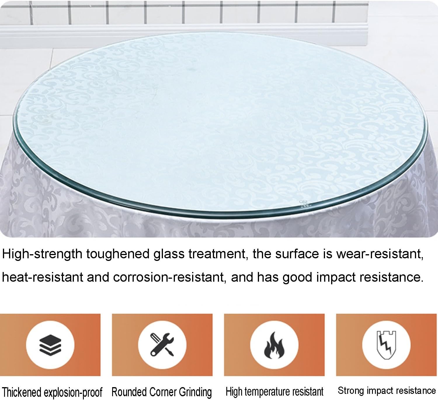 SAGIDAR Round Tempered Glass Table Round Glass Dining Table, Tempered Glass Round Table Top Round Glass Table Top,Round Wood Table Top Dining Coffee Dinner Tempered Glass Round