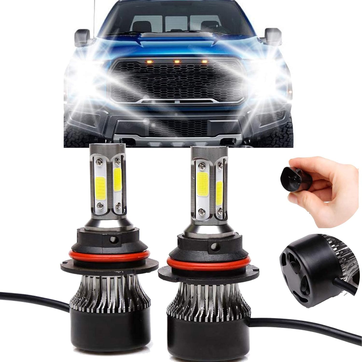 LED Headlight Bulb 9004 HB1 High Low Dual Beam 24000LM 4 Sides COB Chips High Power 240W Super Bright 6000K White Headlamp Fog Light DRL Replacement Kit