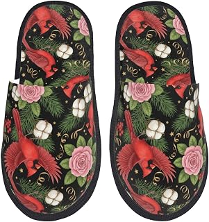 Slippers for Women Christmas Cardinal Cozy Warm Soft Sole Plush Ladies Slippers for Girl, Non-Slip House Shoes for Winter Bedroom Indoor Outdoor