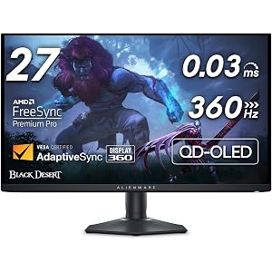 Alienware AW2725DF OLED Gaming Monitor - 26.7-inch Quantom-Dot WQHD (2560x1440) 360Hz 0.03Ms Display, AMD FreeSync Premium Pro, HDMI/DP/USB 3.2 Gen1, Height/Tilt/Swivel/Pivot Adjustability - Black