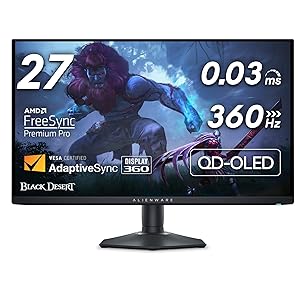 Alienware AW2725DF OLED Gaming Monitor - 26.7-inch Quantom-Dot WQHD (2560x1440) 360Hz 0.03Ms Display, AMD FreeSync Premium Pro, HDMI/DP/USB 3.2 Gen1, Height/Tilt/Swivel/Pivot Adjustability - Black