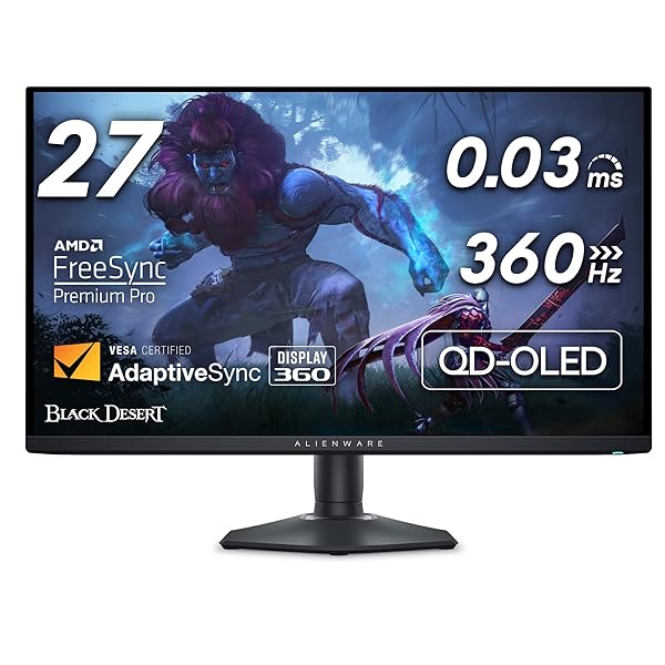 Alienware AW2725DF OLED Gaming Monitor - 26.7-inch Quantom-Dot WQHD (2560x1440) 360Hz 0.03Ms Display, AMD FreeSync Premium Pro, HDMI/DP/USB 3.2 Gen1, Height/Tilt/Swivel/Pivot Adjustability - Black