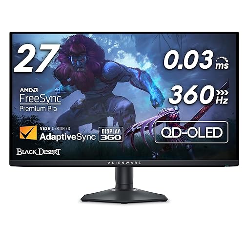 Alienware AW2725DF OLED Gaming Monitor - 26.7-inch Quantom-Dot WQHD (2560x1440) 360Hz 0.03Ms Display, AMD FreeSync Premium Pro, HDMI/DP/USB 3.2 Gen1, Height/Tilt/Swivel/Pivot Adjustability - Black - 27 Inches - 111 Pixels Per Inch - AW2725DF
