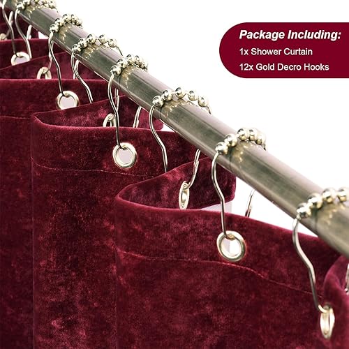 Miniatura 10 de TAMGHO Cortina de ducha de terciopelo aplastado, juego de cortina de ducha azul marino con 12 ganchos de níquel pulido, lavable a máquina, cortina